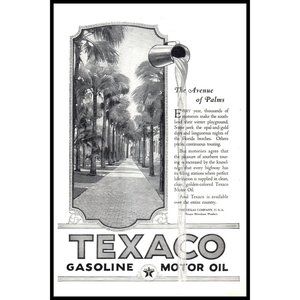 1924 Texaco Gasoline Motor Oil Vintage Print Ad Avenue of Palms Florida Wall Art
